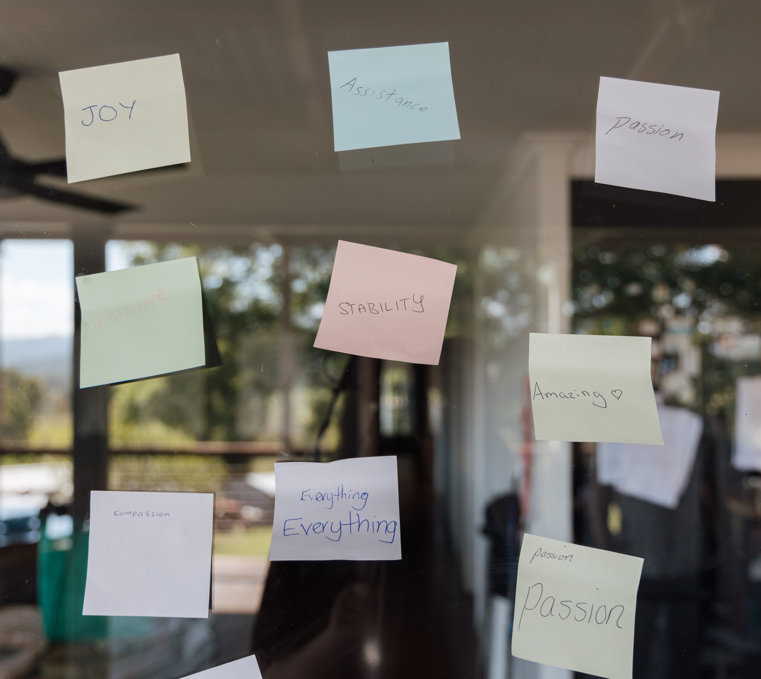 words on sticky notes about the quad care service delivery